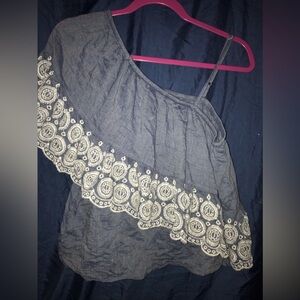 Chambray jean color shoulder shirt size medium